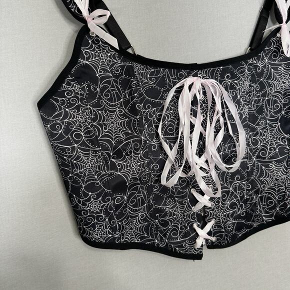 Adore Me Alex Corset Top Womens 1X Black Spiderweb Halloween Bustier Whimsigoth - Picture 4 of 16